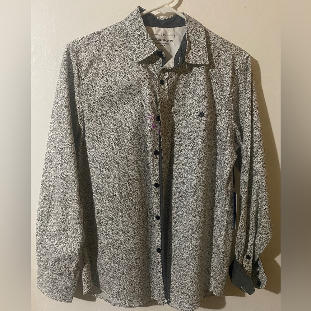 PDC PD&C Men's Button-Up Long  Sleeve Dress Shirt, Size Small Grey